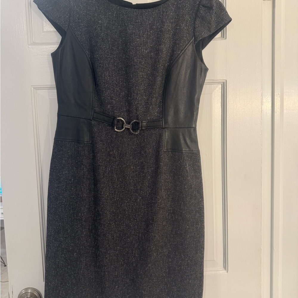 Tahari Gray Dress with Leather Details